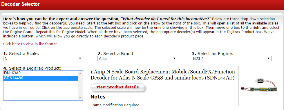 Digitrax Decoder Selector Tool