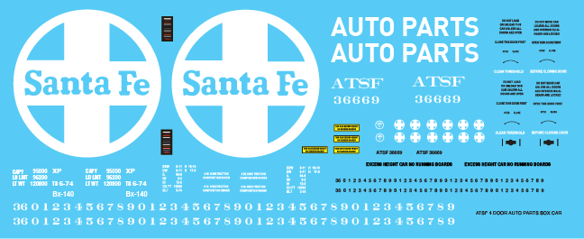 ATSF 4 Door Auto Parts Box Car White Super Shock Control Decal Set Details about   HO Scale 