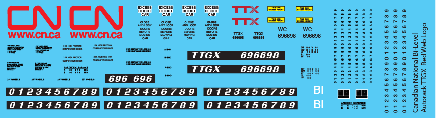Canadian National Bi-Level Autorack TTGX Red Web Logo Decals